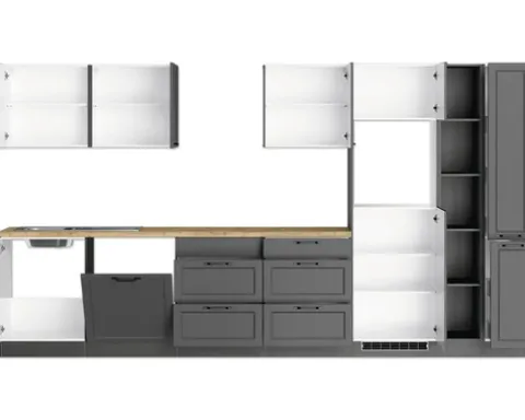 Held Möbel Küchenzeile ohne Geräte Lübeck 360 cm grau matt zerlegt Variante reversibel 1115.6331