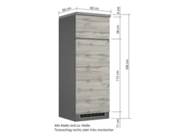 Held Möbel Kühlumbauschrank für 145er Einbaukühlschrank PISA BxTxH 60 x 60 x 166 cm wildeiche matt zerlegt Anschlag reversibel 496.6310