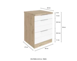 Held Möbel Schubladenunterschrank Florenz BxTxH 60 x 60 x 82 cm grau matt zerlegt Anschlag reversibel 451.2.6293