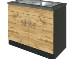 Held Möbel Spülenschrank inkl Spüle Sorrento BxTxH 100 x 60 x 86 cm eiche hell matt zerlegt Anschlag reversibel 476.6282
