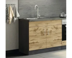 Held Möbel Spülenschrank inkl Spüle Sorrento BxTxH 100 x 60 x 86 cm eiche hell matt zerlegt Anschlag reversibel 476.6282