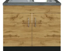 Held Möbel Spülenschrank inkl Spüle Sorrento BxTxH 100 x 60 x 86 cm eiche hell matt zerlegt Anschlag reversibel 476.6282