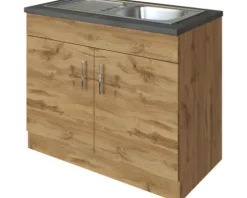 Held Möbel Spülenschrank inkl Spüle Sorrento BxTxH 100 x 60 x 86 cm eiche hell matt zerlegt Anschlag reversibel 476.6281