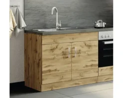 Held Möbel Spülenschrank inkl Spüle Sorrento BxTxH 100 x 60 x 86 cm eiche hell matt zerlegt Anschlag reversibel 476.6281