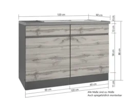 Held Möbel Spülenschrank inkl Spüle PISA BxTxH 120 x 60 x 86 cm wildeiche matt zerlegt Anschlag reversibel 665.6310