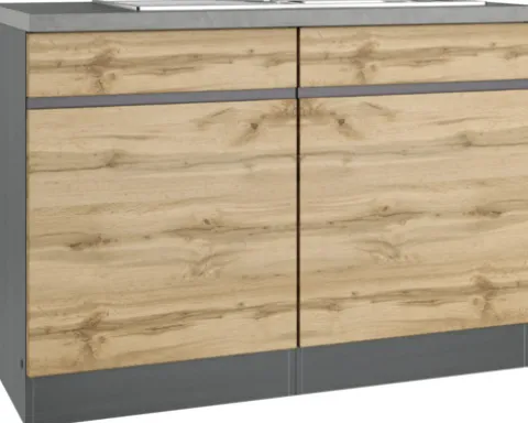 Held Möbel Spülenschrank inkl Spüle PISA BxTxH 120 x 60 x 86 cm wildeiche matt zerlegt Anschlag reversibel 665.6310