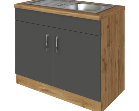 Held Möbel Spülenschrank inkl Spüle Sorrento BxTxH 100 x 60 x 86 cm anthrazit matt zerlegt Anschlag reversibel 476.6280