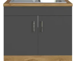 Held Möbel Spülenschrank inkl Spüle Sorrento BxTxH 100 x 60 x 86 cm anthrazit matt zerlegt Anschlag reversibel 476.6280