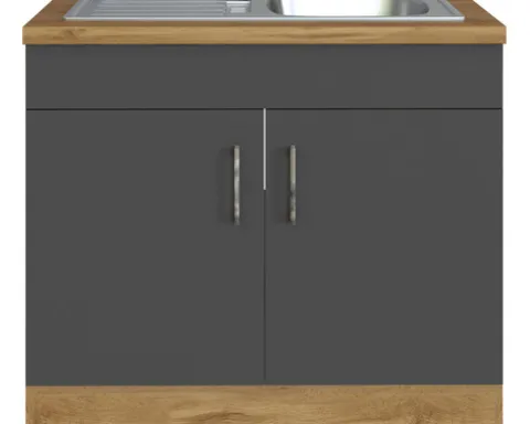 Held Möbel Spülenschrank inkl Spüle Sorrento BxTxH 100 x 60 x 86 cm anthrazit matt zerlegt Anschlag reversibel 476.6280