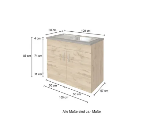 Held Möbel Spülenschrank inkl Spüle Sorrento BxTxH 100 x 60 x 86 cm anthrazit matt zerlegt Anschlag reversibel 476.6280