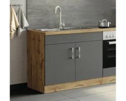 Held Möbel Spülenschrank inkl Spüle Sorrento BxTxH 100 x 60 x 86 cm anthrazit matt zerlegt Anschlag reversibel 476.6280