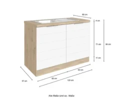 Held Möbel Spülenschrank inkl Spüle Florenz BxTxH 120 x 60 x 82 cm grau matt zerlegt Anschlag reversibel 667.6293