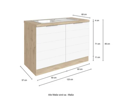 Held Möbel Spülenschrank inkl Spüle Florenz BxTxH 120 x 60 x 82 cm grau matt zerlegt Anschlag reversibel 667.6293