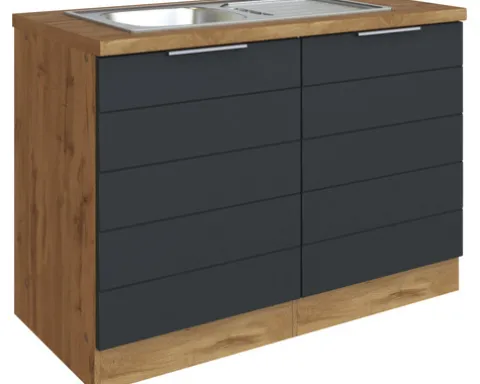 Held Möbel Spülenschrank inkl Spüle Florenz BxTxH 120 x 60 x 82 cm grau matt zerlegt Anschlag reversibel 667.6293