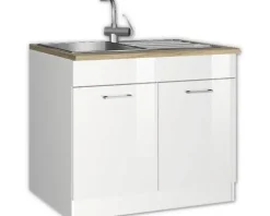 Held Möbel Spülenschrank Mailand BxTxH 100 x 60 x 85 cm weiß hochglanz zerlegt 476.6210
