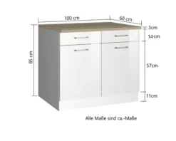 Held Möbel Unterschrankkorpus Mailand BxTxH 100 x 60 x 85 cm grau hochglanz zerlegt 423.6211