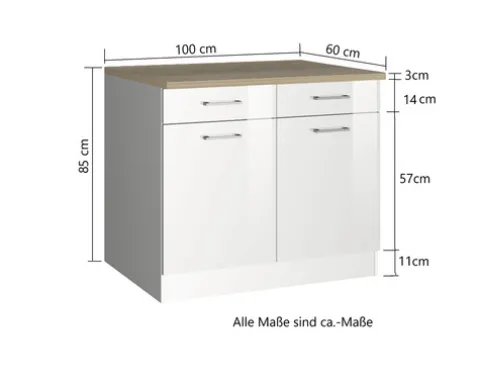 Held Möbel Unterschrank mit Schublade und Drehtür Mailand BxTxH 100 x 60 x 85 cm weiß hochglanz zerlegt 423.6210