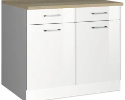 Held Möbel Unterschrank mit Schublade und Drehtür Mailand BxTxH 100 x 60 x 85 cm weiß hochglanz zerlegt 423.6210
