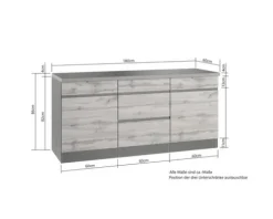 Held Möbel Unterschrank mit Schublade und Drehtür PISA BxTxH 180 x 60 x 86 cm grau matt zerlegt Anschlag reversibel 467.1.6311