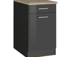 Held Möbel Unterschrank mit Schublade und Drehtür Mailand BxTxH 50 x 60 x 85 cm grau hochglanz zerlegt Anschlag reversibel 410.6211
