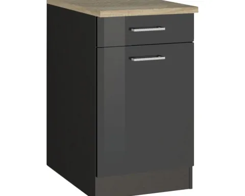 Held Möbel Unterschrank mit Schublade und Drehtür Mailand BxTxH 50 x 60 x 85 cm grau hochglanz zerlegt Anschlag reversibel 410.6211