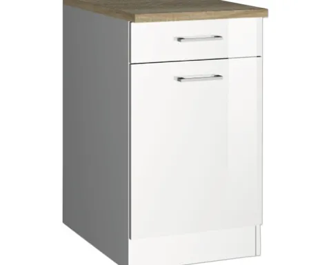 Held Möbel Unterschrank mit Schublade und Drehtür Mailand BxTxH 50 x 60 x 85 cm weiß hochglanz zerlegt Anschlag reversibel 410.6210