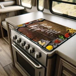 Herdblende-/Abdeckplatte Abdeckplatte Herd - Acrylglas Bon Appettit Holzoptik | Spritzschutz | Camping | COV00058 | 80cm x 52cm x 0.4cm