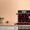 Herdblende-/Abdeckplatte Abdeckplatte Herd - Acrylglas Chillis Rot Schwarz | Spritzschutz | Camping | COV00056 | 60cm x 52cm x 0.4cm