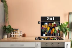 Herdblende-/Abdeckplatte Abdeckplatte Herd - Acrylglas Gewürze Bunt | Spritzschutz | Camping | COV00053 | 60cm x 52cm x 0.4cm