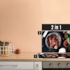 Herdblende-/Abdeckplatte Abdeckplatte Herd - Acrylglas Fleisch und Gewürze | Spritzschutz | Küchenrückwand | Camping | COV00060 | 80cm x 52cm x 0.4cm