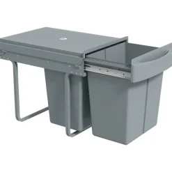 HOMCOM Abfallsammler 20 L+20 L Ausziehbar Einbaumülleimer Unterschrank Abfalleimer Mülleimer für Schränke mit 2 herausnehmbaren Fächern, mattiertem Deckel und Griff, Grau