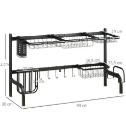 HOMCOM Abtropfgestell Geschirr, 93L x 30B x 52H cm, Stahl, Schwarz