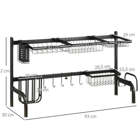 HOMCOM Abtropfgestell Geschirr, 93L x 30B x 52H cm, Stahl, Schwarz