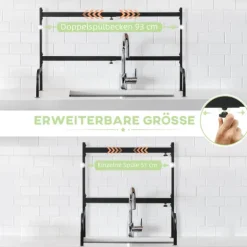 HOMCOM Abtropfgestell Geschirr, 93L x 30B x 52H cm, Stahl, Schwarz