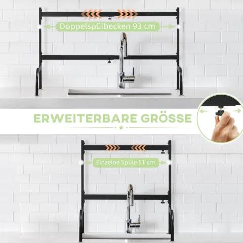 HOMCOM Abtropfgestell Geschirr, 93L x 30B x 52H cm, Stahl, Schwarz