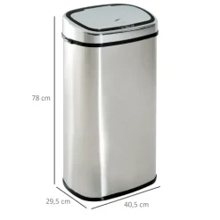 HOMCOM, Automatik Mülleimer, Abfalleimer, 68L, Edelstahl, Kunststoff, Silber