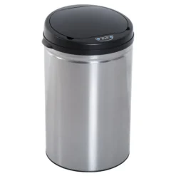 HOMCOM, Automatik Mülleimer, Abfalleimer, Ø30,5 x H51,5 cm, ABS, Edelstahl, PP, Schwarz+Silber