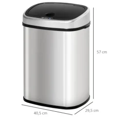 HOMCOM, Automatik Mülleimer, Abfalleimer, 40,5L x 29,5B x 57H cm, Edelstahl, ABS, Silber