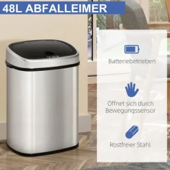 HOMCOM, Automatik Mülleimer, Abfalleimer, 40,5L x 29,5B x 57H cm, Edelstahl, ABS, Silber