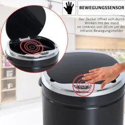 HOMCOM, Automatik Mülleimer, Abfalleimer, 30,5L x 30,5B x 81,5Hcm, Rostfreier Stahl, Schwarz