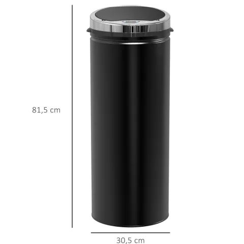 HOMCOM, Automatik Mülleimer, Abfalleimer, 30,5L x 30,5B x 81,5Hcm, Rostfreier Stahl, Schwarz