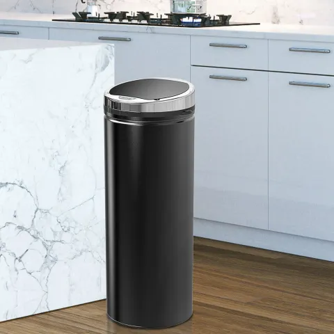 HOMCOM, Automatik Mülleimer, Abfalleimer, 30,5L x 30,5B x 81,5Hcm, Rostfreier Stahl, Schwarz