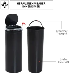 HOMCOM, Automatik Mülleimer, Abfalleimer, 30,5L x 30,5B x 81,5Hcm, Rostfreier Stahl, Schwarz