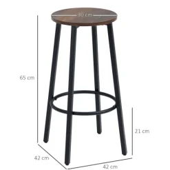 HOMCOM Barhocker, 2er-Set Barstühle mit Fußstütze, Tresenhocker mit Stahlgestell, Tresenstuhl im Industriedesign, Küchenstuhl für Esszimmer, Wohnzimmer, Rustikales Braun