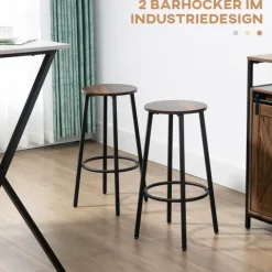 HOMCOM Barhocker, 2er-Set Barstühle mit Fußstütze, Tresenhocker mit Stahlgestell, Tresenstuhl im Industriedesign, Küchenstuhl für Esszimmer, Wohnzimmer, Rustikales Braun