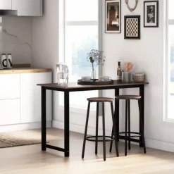 HOMCOM Barhocker, 2er-Set Barstühle mit Fußstütze, Tresenhocker mit Stahlgestell, Tresenstuhl im Industriedesign, Küchenstuhl für Esszimmer, Wohnzimmer, Rustikales Braun