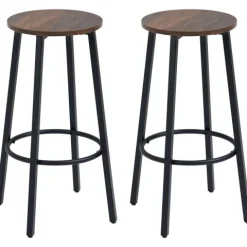 HOMCOM Barhocker, 2er-Set Barstühle mit Fußstütze, Tresenhocker mit Stahlgestell, Tresenstuhl im Industriedesign, Küchenstuhl für Esszimmer, Wohnzimmer, Rustikales Braun