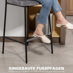 HOMCOM Barhocker 2er Set Barstuhl, Tresenhocker mit Fußstütze, Rückenlehne Gepolstert Bistrohocker mit Stahlgestell, Chenille-Optik 72,5 cm Sitzhöhe für Küche, Hausbar Grau