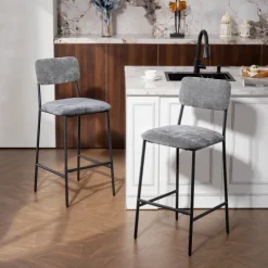 HOMCOM Barhocker 2er Set Barstuhl, Tresenhocker mit Fußstütze, Rückenlehne Gepolstert Bistrohocker mit Stahlgestell, Chenille-Optik 72,5 cm Sitzhöhe für Küche, Hausbar Grau