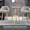 HOMCOM Barhocker 2er Set, Barstuhl mit Sitzkissen, Holzbeine, Rückenlehne und Armlehnen, Küchenstühle mit Fußstütze aus Holz, Tresenhocker für Küche, Wohnzimmer, Esszimmer, Leinenoptik, Beige